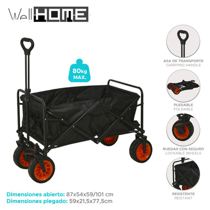 Well Home Carro De Playa Plegable De Acero Y Poliéster, Resistente Y Espacioso 87x54x59cm_1