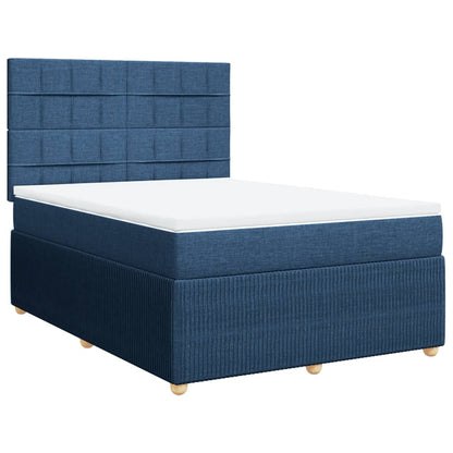 Cama Box Spring Con Colchón Tela Azul 140x190 Cm / Vetonek_0