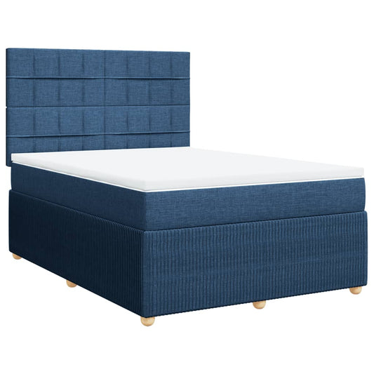 Cama Box Spring Con Colchón Tela Azul 140x190 Cm / Vetonek_0