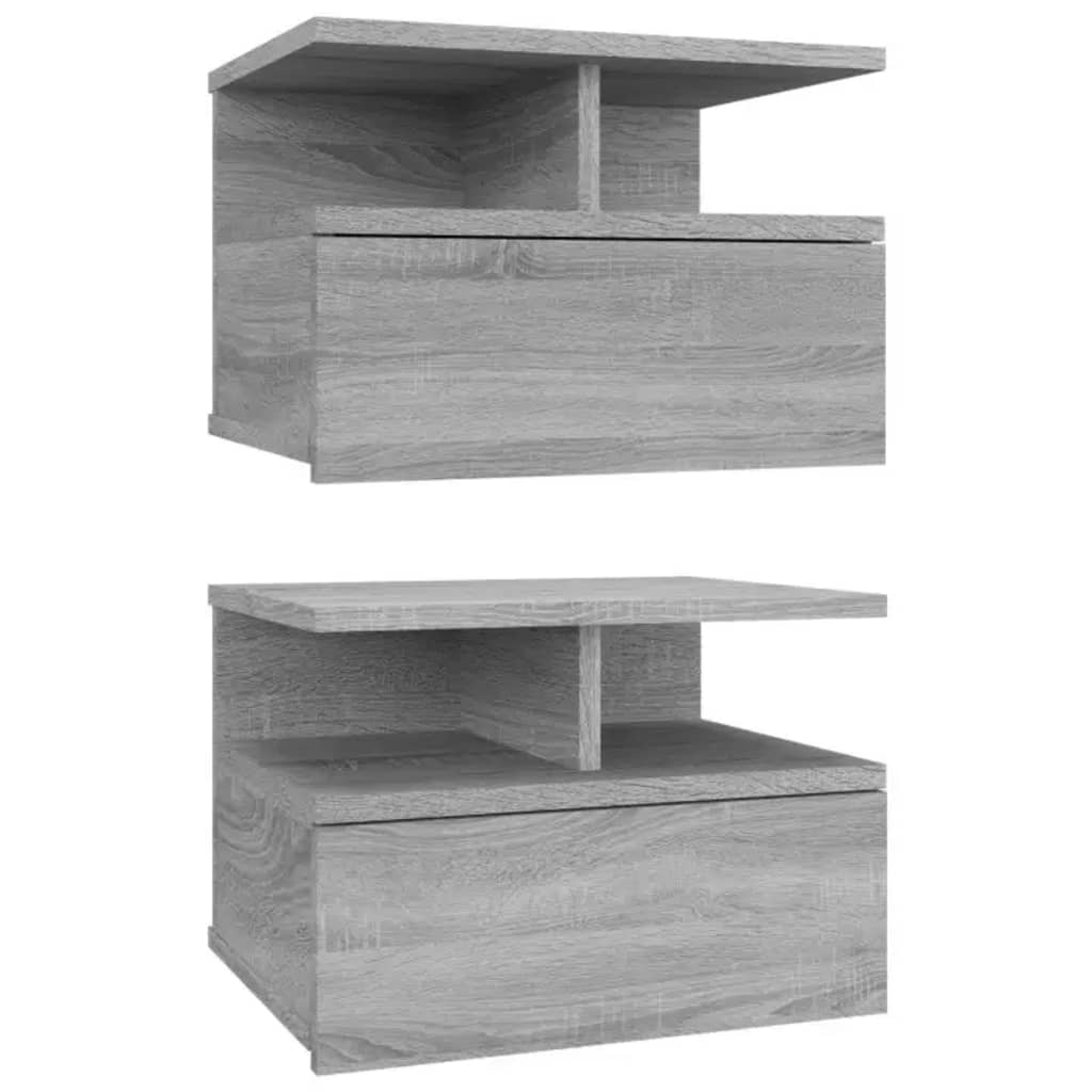 Mesita De Noche Flotante 2 Uds Madera Gris Sonoma 40x31x27 Cm_0