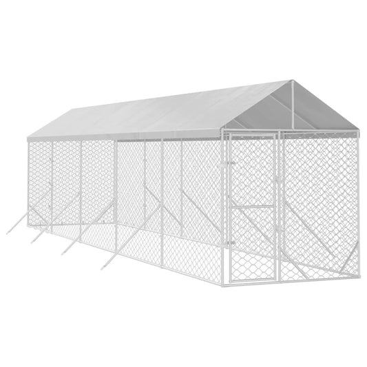 Vidaxl Perrera De Exterior Con Toldo Acero Galvanizado Plata 2x10x2,5m_0