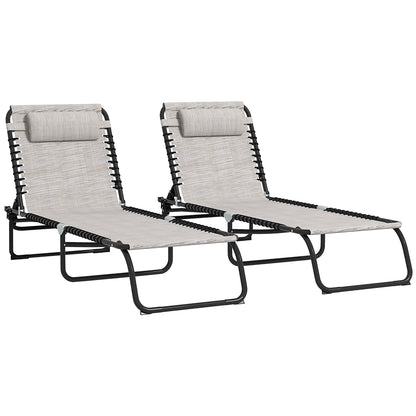 Outsunny Conjunto De 2 Tumbonas Plegables Con Respaldo 197x58x30 Cm Crema_0
