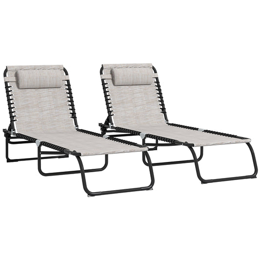 Outsunny Conjunto De 2 Tumbonas Plegables Con Respaldo 197x58x30 Cm Crema_0