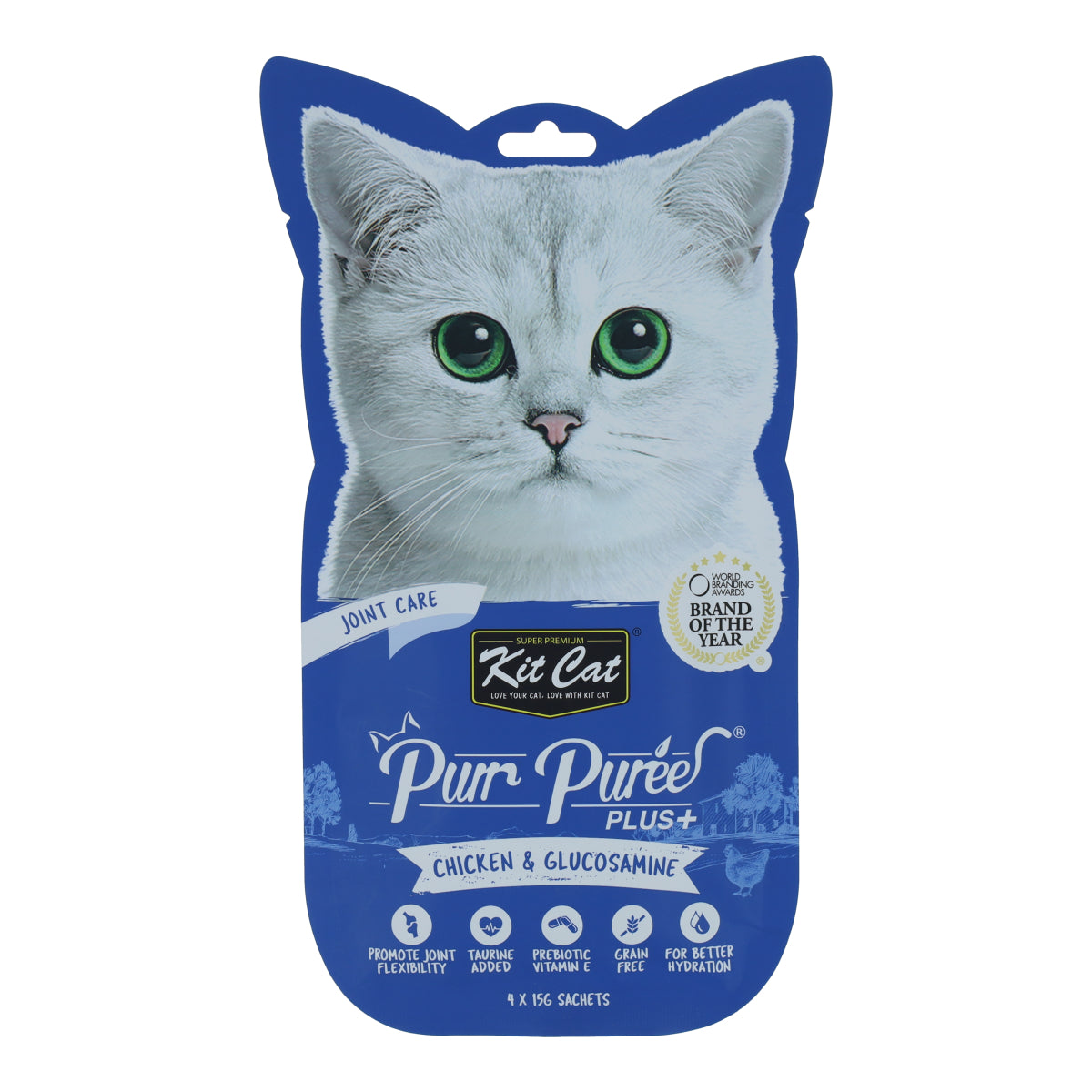 Kit Cat PurrPuree Plus - Pollo Joint Care 4x15 g Snack cremoso para gatos