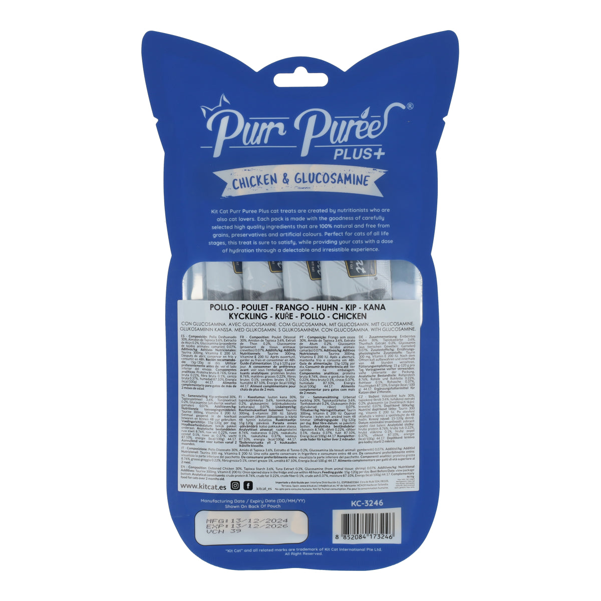 Kit Cat PurrPuree Plus - Pollo Joint Care 4x15 g Snack cremoso para gatos