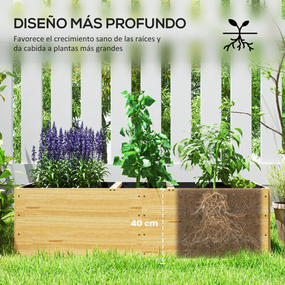 Outsunny Jardinera De Madera Con 3 Zonas De Cultivo 140x60x40 Cm Natural_4