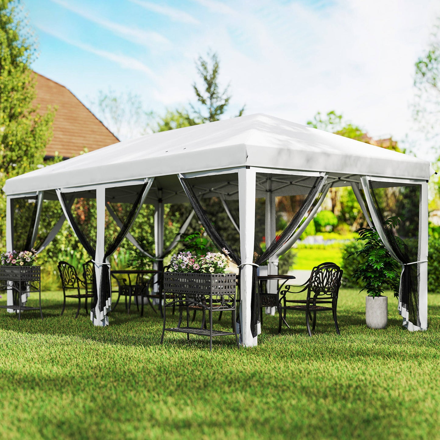 Outsunny Carpa Plegable 6x3 M Con 6 Paredes Laterales De Malla Anti-uv Crema_1