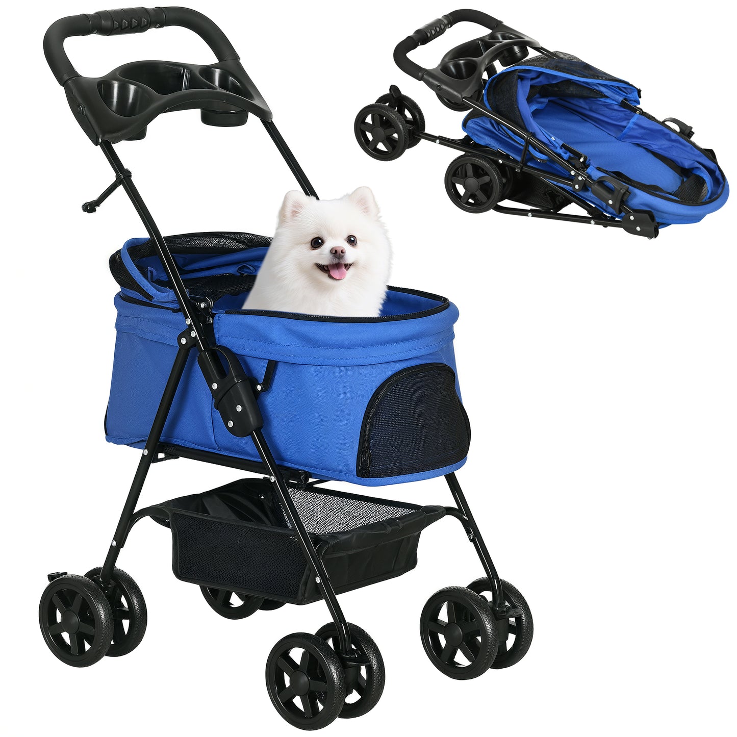 Pawhut Cochecito Para Perros Plegable Con Ruedas Universales 67x45x96 Cm Azul_0