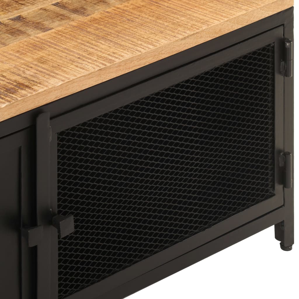 Mesa De Centro De Madera Maciza De Mango Rugosa 90x50x37 Cm_3