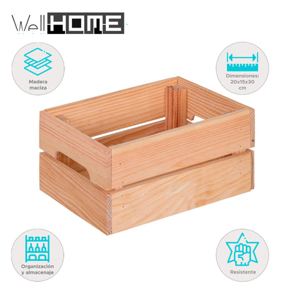 Caja De Madera Maciza Well Home Tono Natural 20x15x30 Cm_1