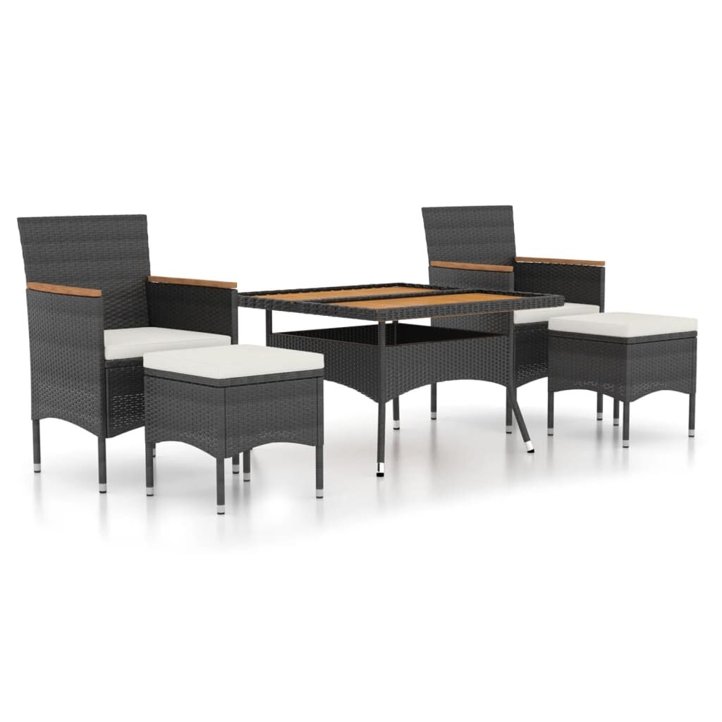 Vidaxl Set Comedor Jardín 5 Pzas Ratán Sintético Y Madera Acacia Negro_0