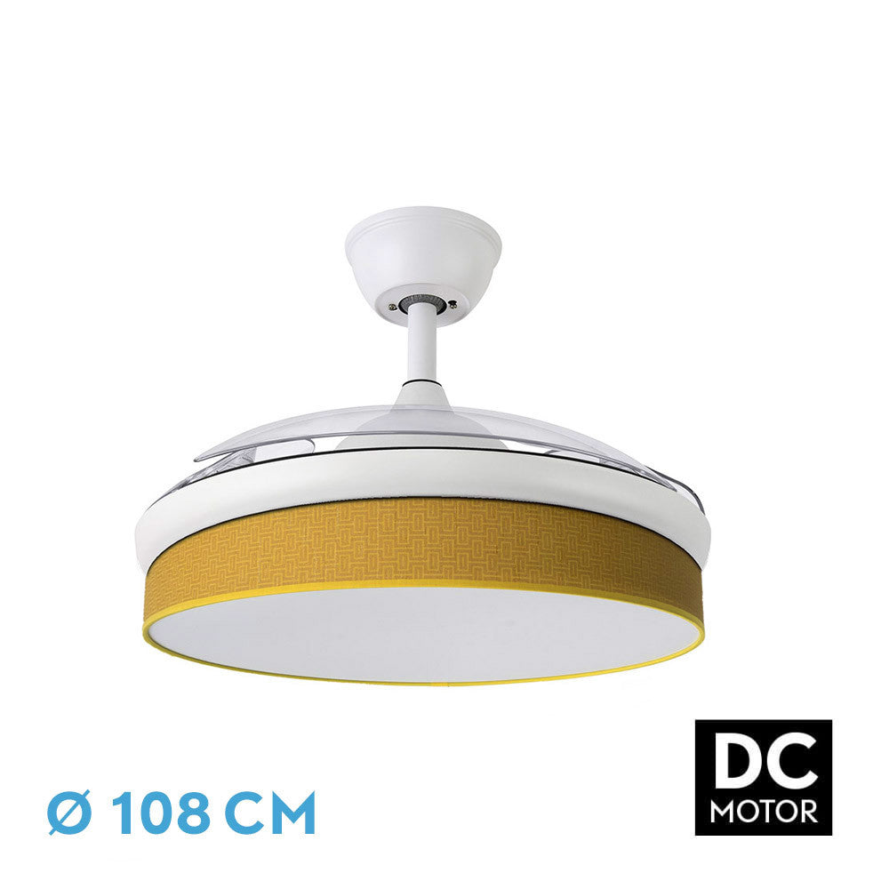 Ventilador Dc Moda 72w Blanco/amarillo 108d 3aspas 7200lm 3000-4000-6000k Remoto+memoria+temporizador_0