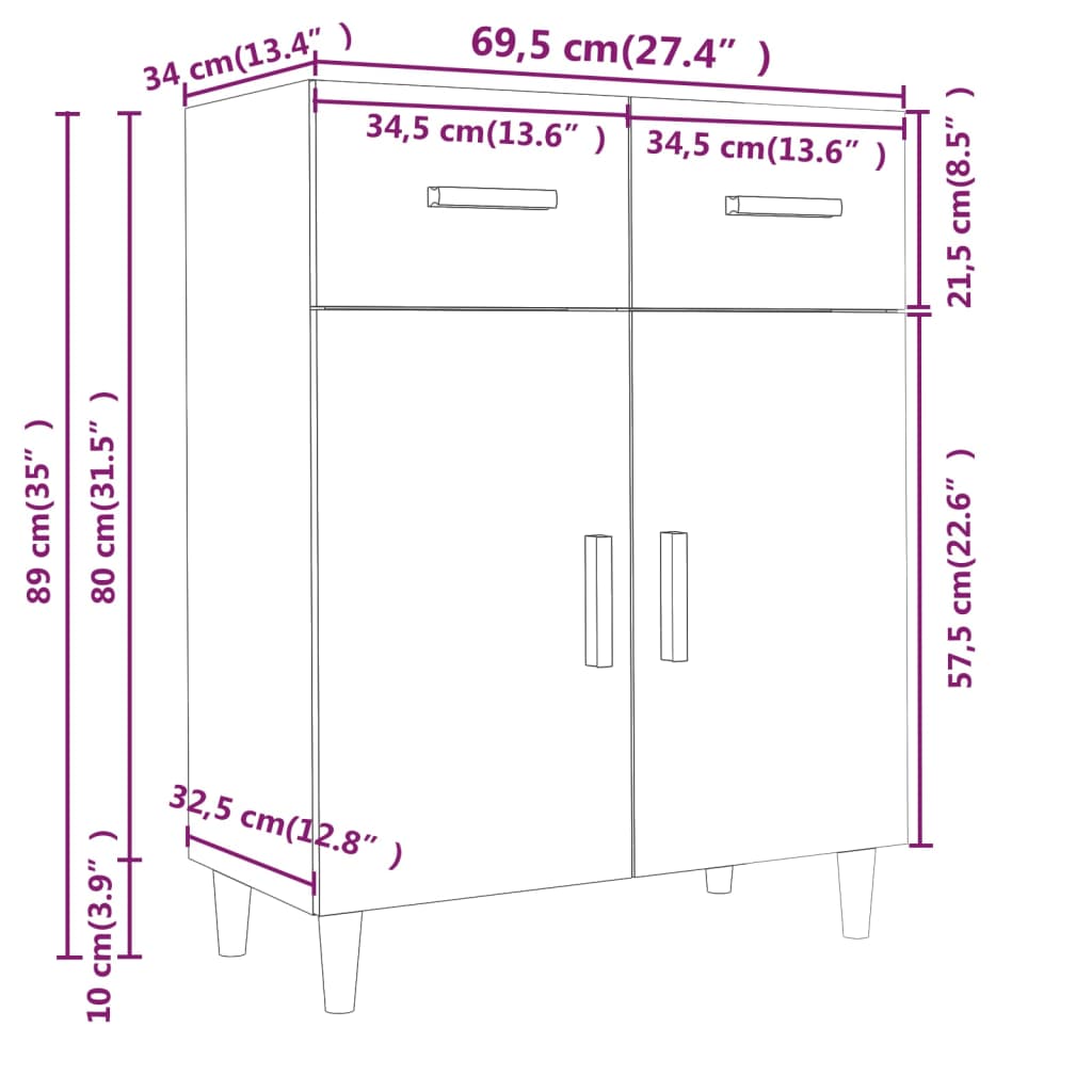 Aparador De Madera Contrachapada Blanco 69,5x34x89 Cm / Vetonek_1