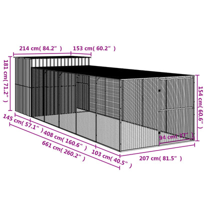 Vidaxl Caseta Perros Corral Acero Galvanizado Gris Claro 214x661x181cm_2