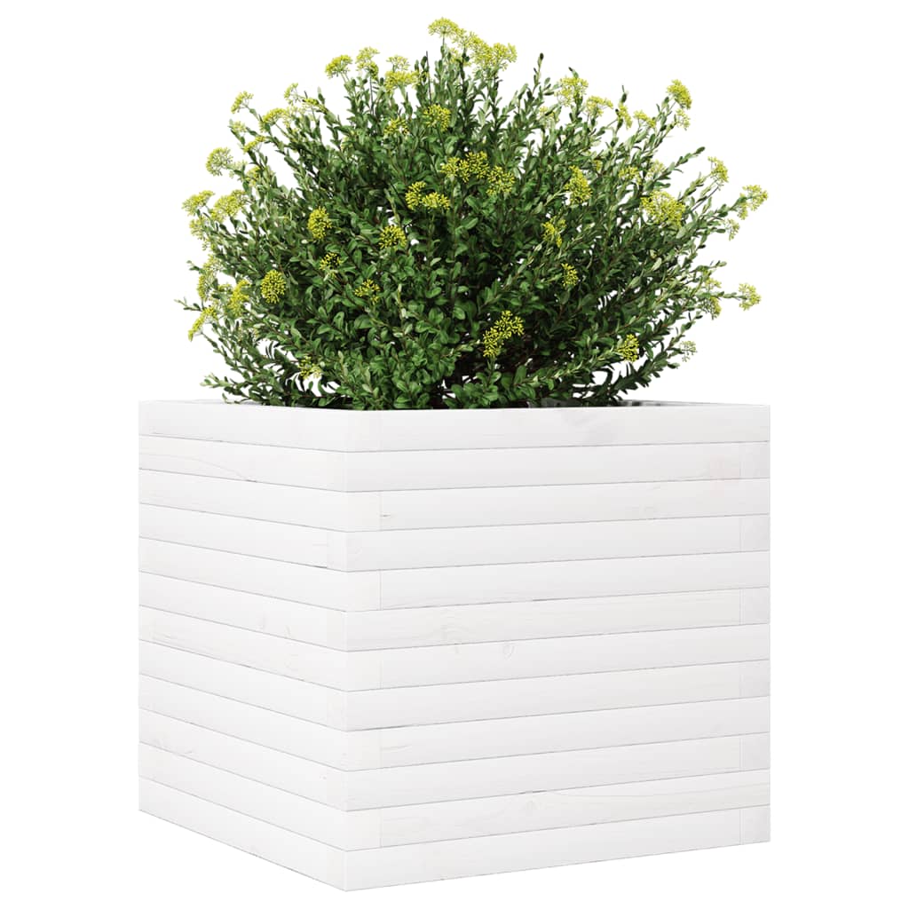Jardinera De Madera Maciza De Pino Blanca 50x50x46 Cm_3