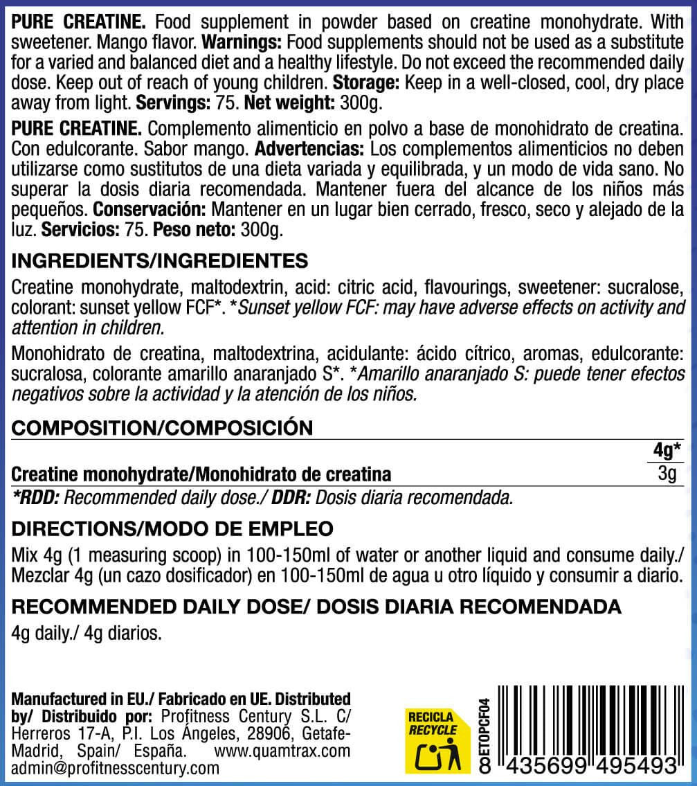 Pure Creatina 200 Mesh - 300g - Mango - Creatina Monohidrato - Quamtrax_5