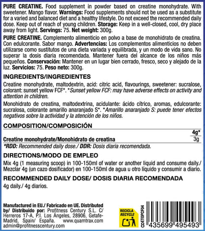 Pure Creatina 200 Mesh - 300g - Mango - Creatina Monohidrato - Quamtrax_5