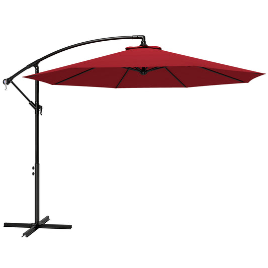 Outsunny Parasol Excéntrico Ø295 Cm Con Ángulo Ajustable Base Cruzada Granate_0