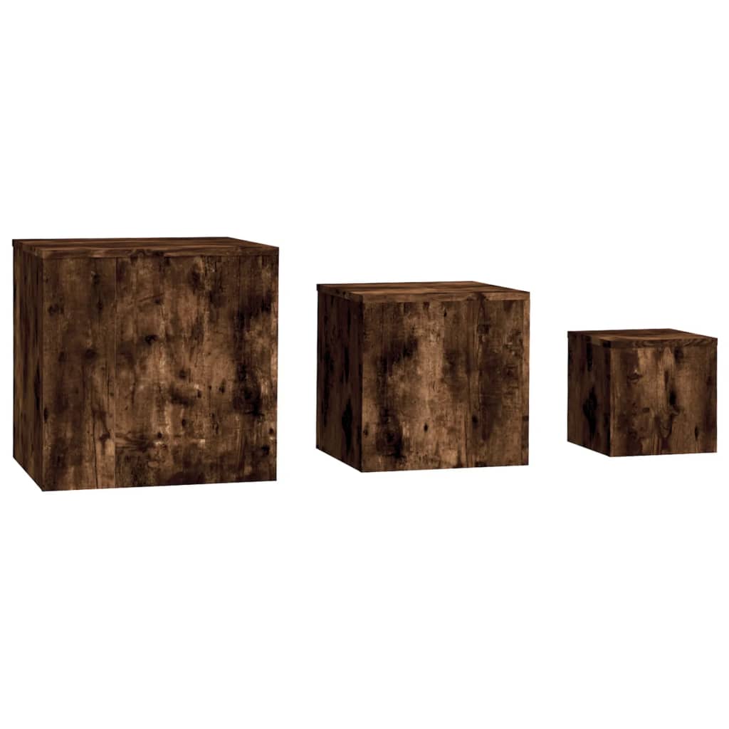 Mesitas Auxiliares 3 Piezas Madera Contrachapada Roble Ahumado_1