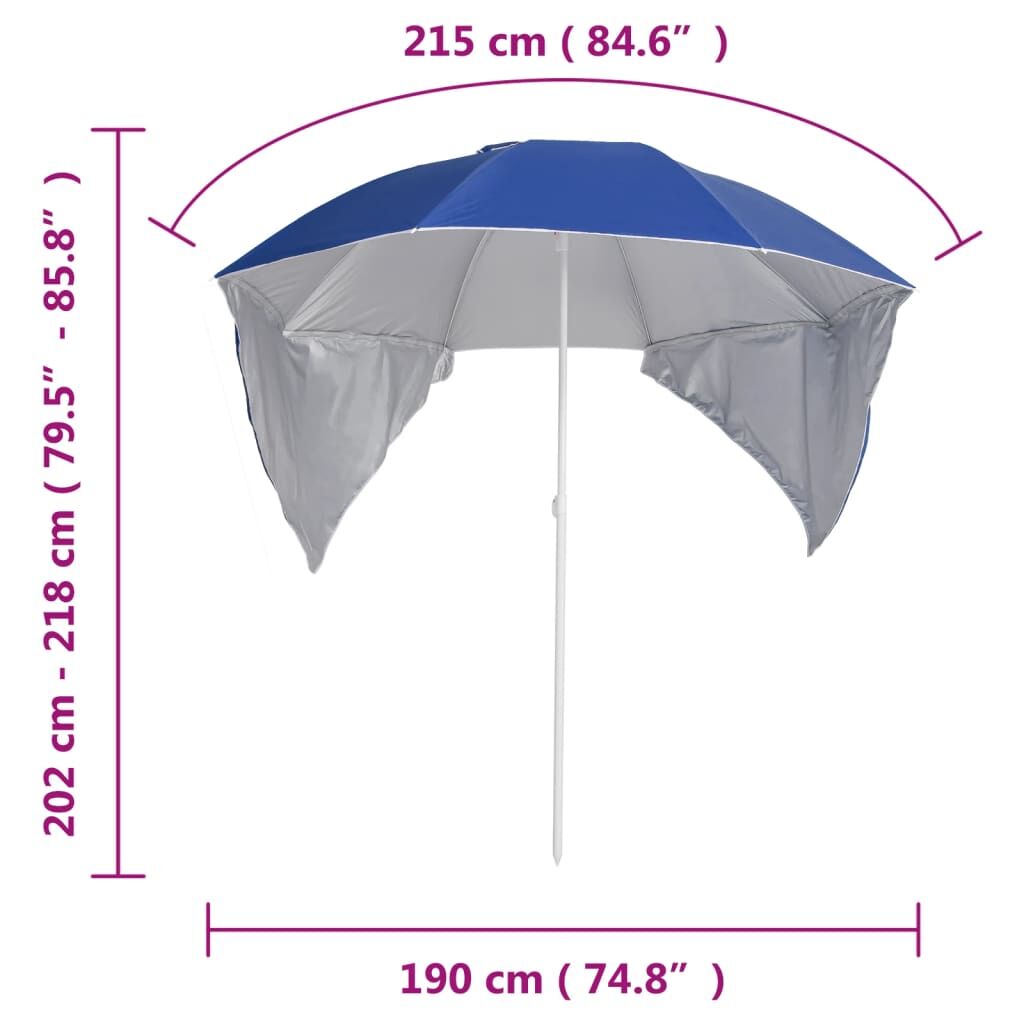 Vidaxl Sombrilla De Playa Con Paredes Laterales Azul 215 Cm_2