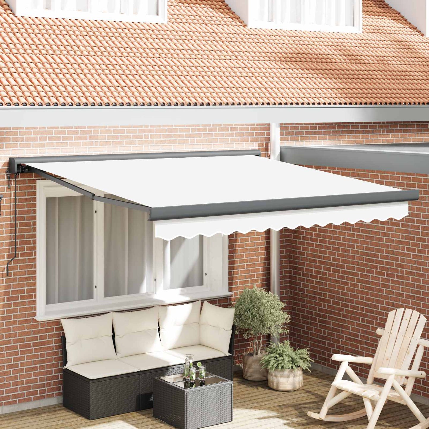Toldo Retráctil Blanco 350 X 250 X 165 Cm Tela Y Metal_1