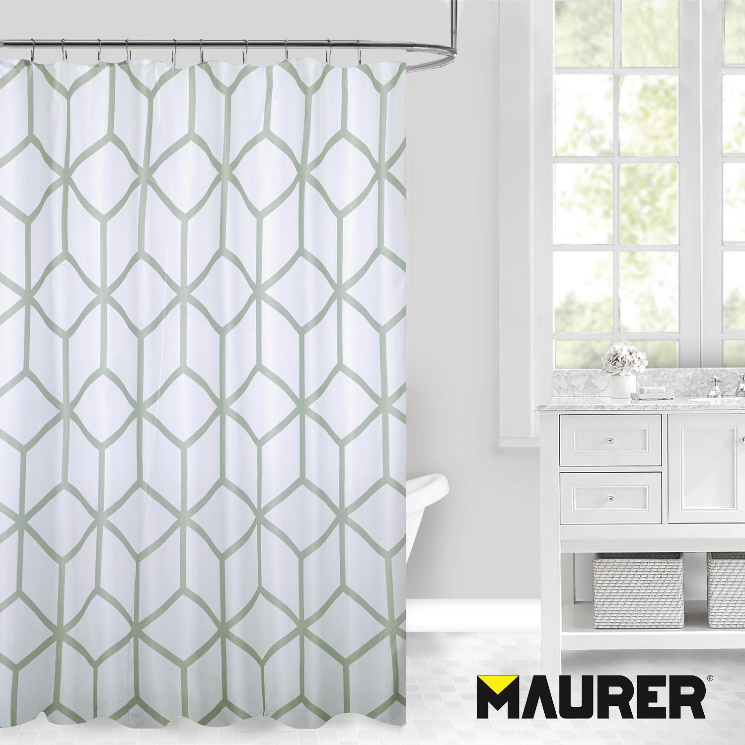 Cortina Ducha Tela Geometria 180 X 200 Cm. Cortina Baño, Cortina Tela Impermeable Con Anillas_2