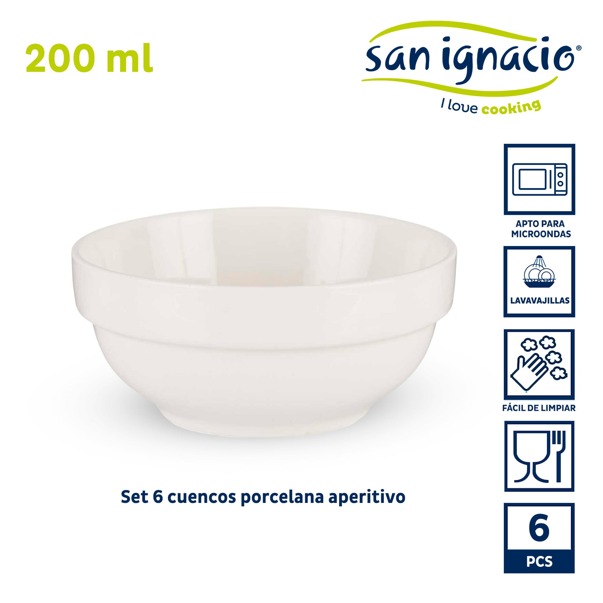 Set 6 Cuencos Porcelana Blanca Aperitivo Colección Vessia_1