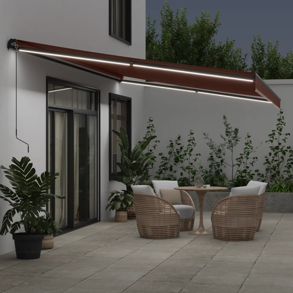 Toldo Retráctil Manual Con Luces Led Marrón 600x350 Cm_2