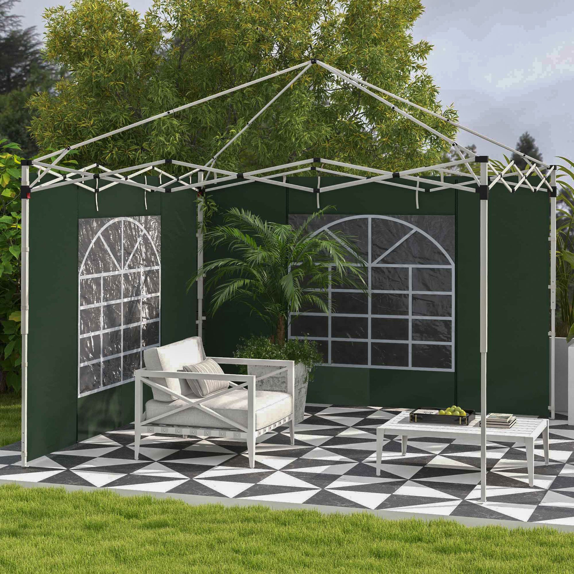 Outsunny Paredes Laterales Para Carpa De 2 Paneles 295x195 Cm Con Ventana Verde_1