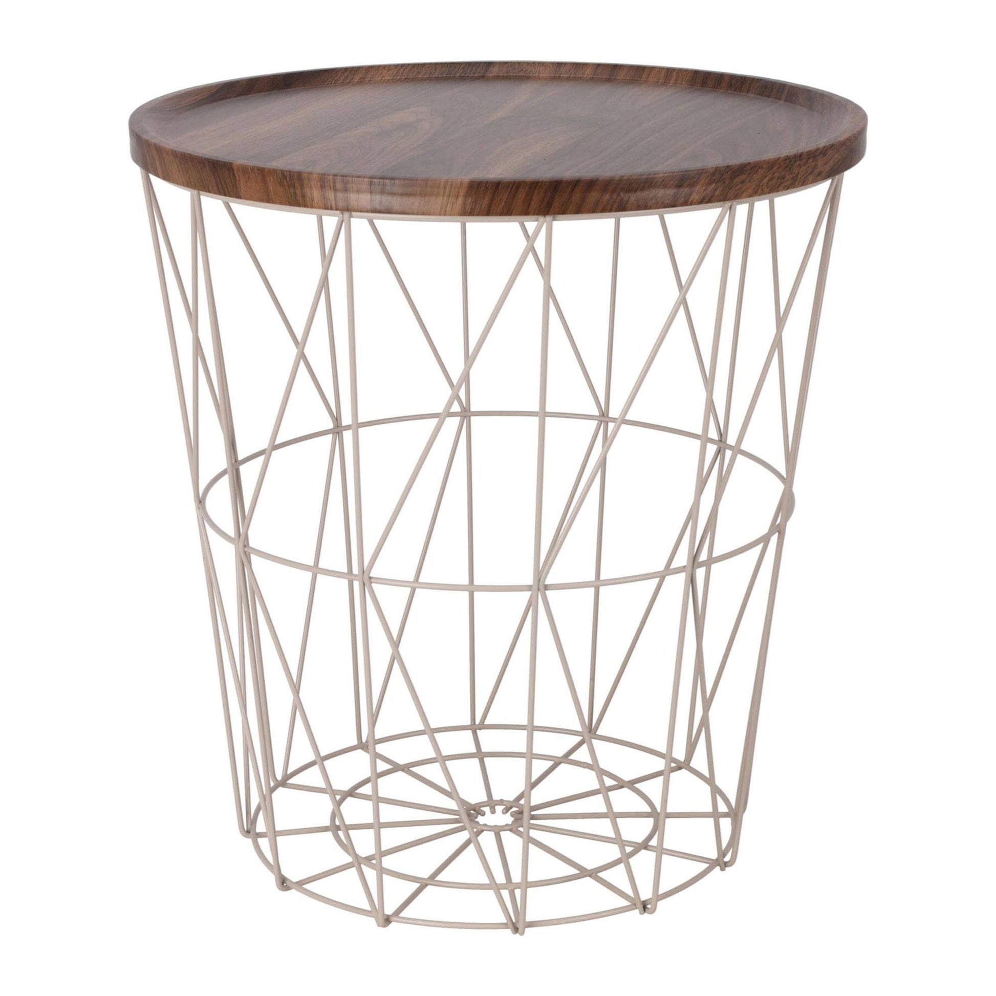 Well Home Mesa Auxiliar De Metal Con Bandeja De Mdf Color Marrón Ø37x39cm_0