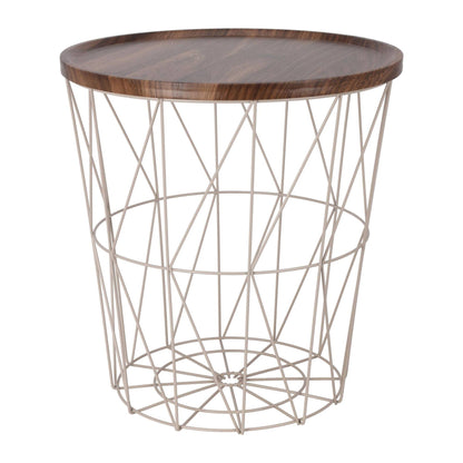 Well Home Mesa Auxiliar De Metal Con Bandeja De Mdf Color Marrón Ø37x39cm_0