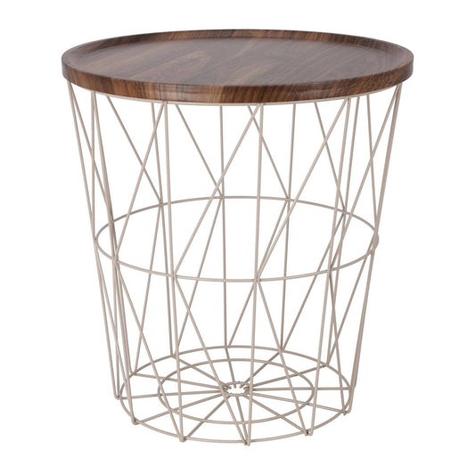 Well Home Mesa Auxiliar De Metal Con Bandeja De Mdf Color Marrón Ø37x39cm_0