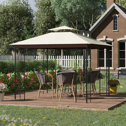 Outsunny Cenador De Jardín 3x3 M Con Doble Techo Marco Acero Al Aire Libre Beige_1