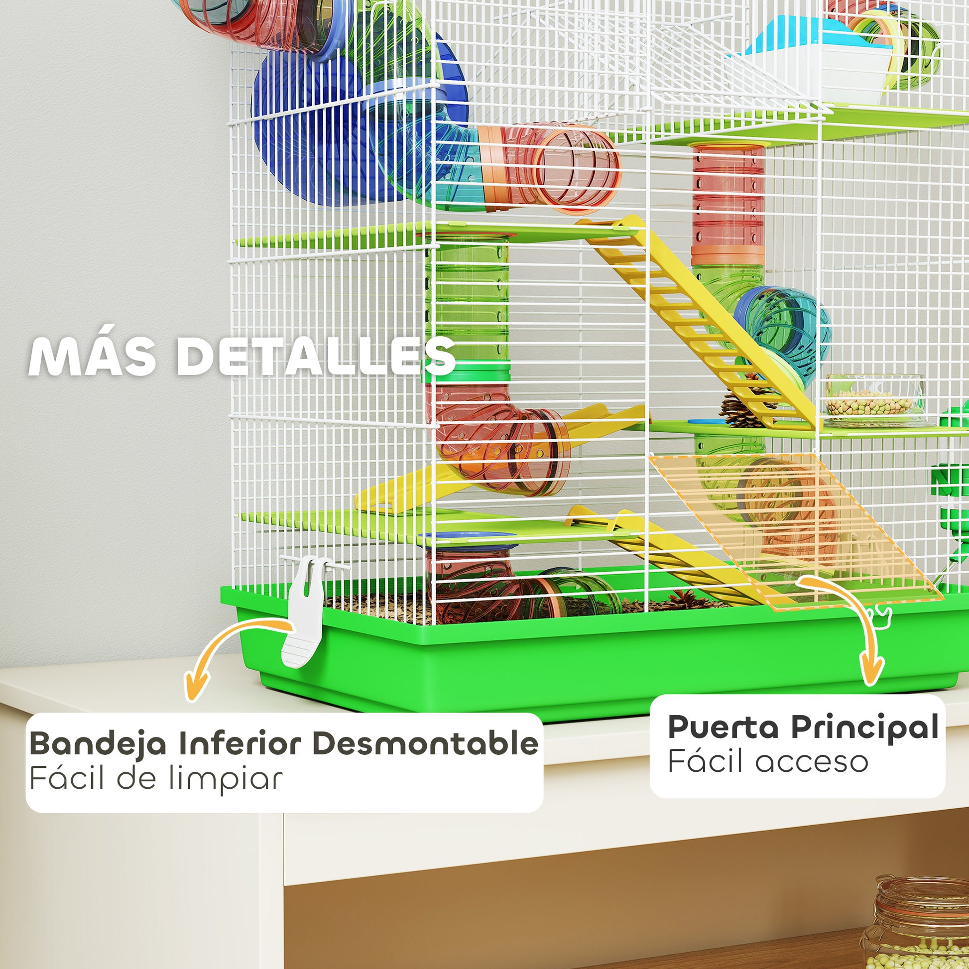 Pawhut Jaula Para Hámster De 5 Niveles 47x30x59 Cm Con Casita Escaleras Verde_5