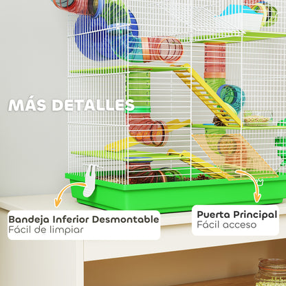 Pawhut Jaula Para Hámster De 5 Niveles 47x30x59 Cm Con Casita Escaleras Verde_5