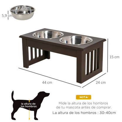 Pawhut Comedero Elevado Para Perros De Acero Inoxidable 44x24x15 Cm Marrón_2