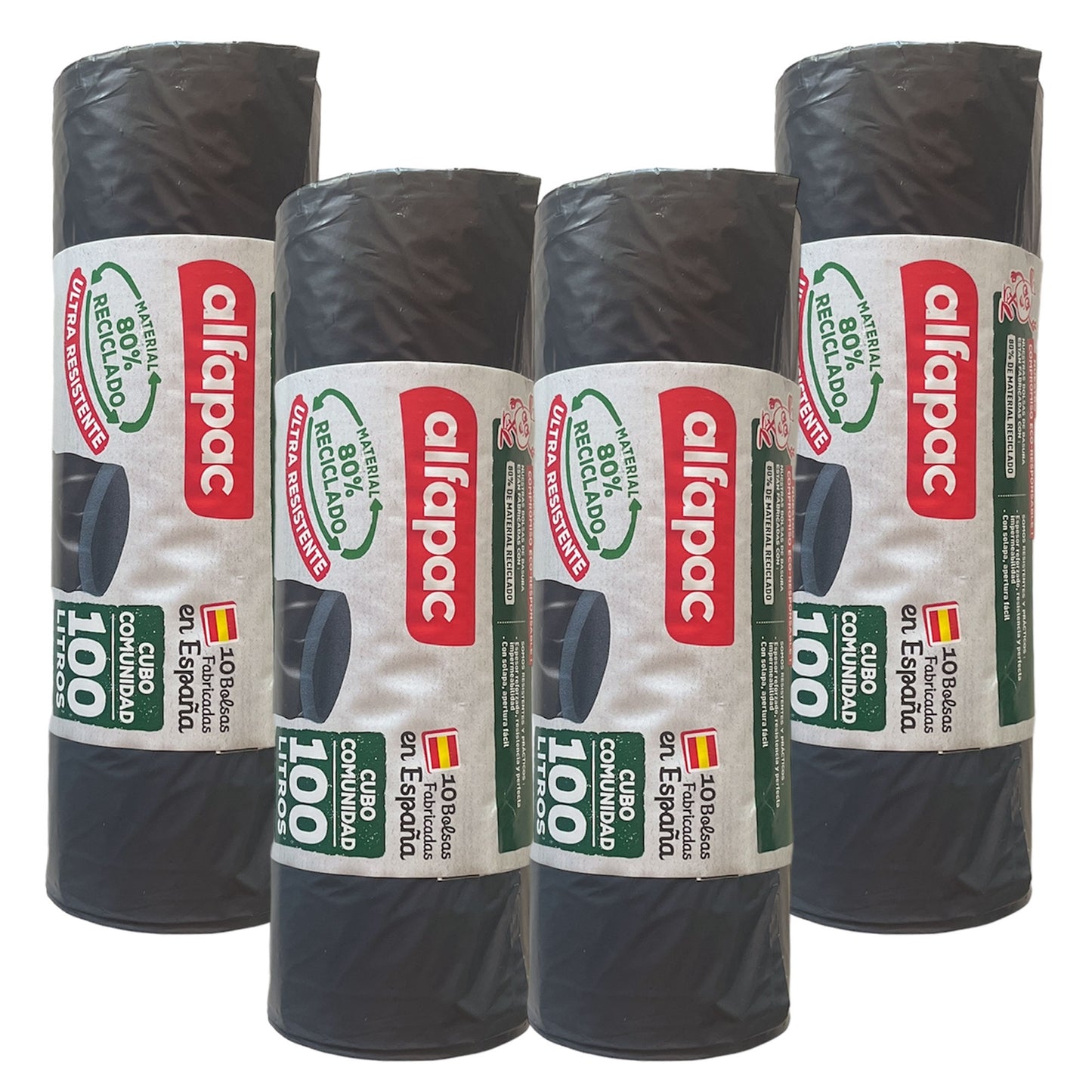80% Reciclado 4 Rollos De 10 Bolsas De Basura 100l_0
