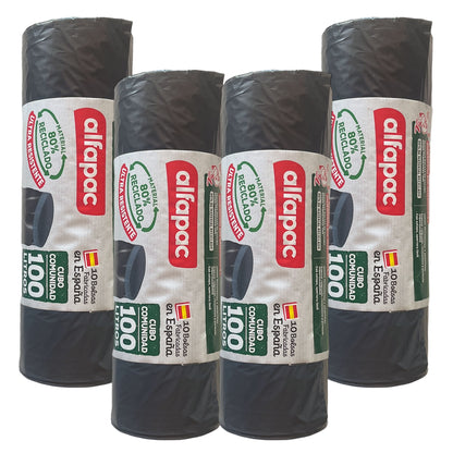 80% Reciclado 4 Rollos De 10 Bolsas De Basura 100l_0