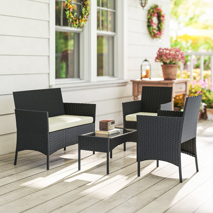Outsunny Conjunto Jardín Exterior De Ratán Sintético Con Cojines Negro Y Crema_3