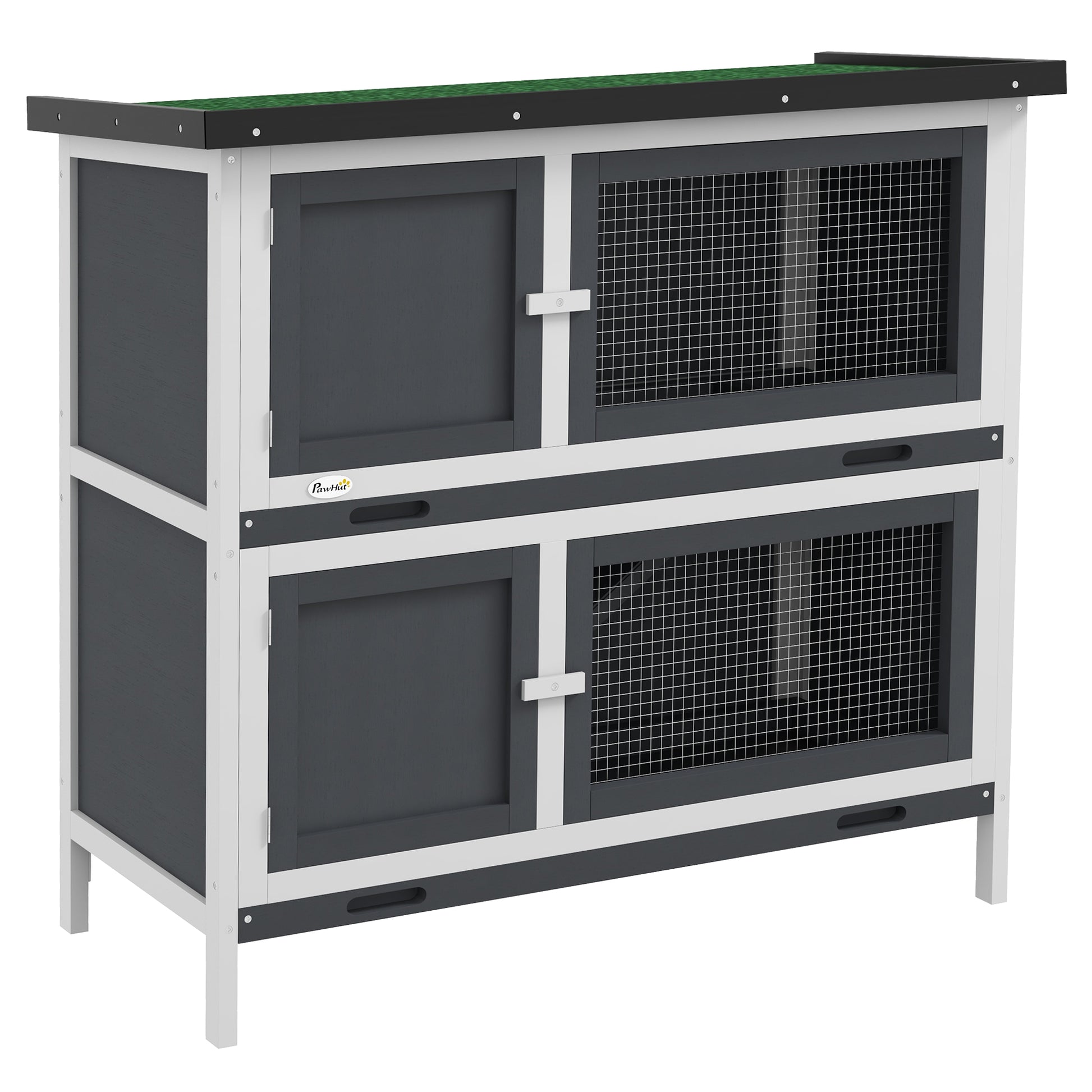 Pawhut Conejera De Madera 97x44x91 Cm Con Techo Asfáltico Puertas Con Pestillo_0