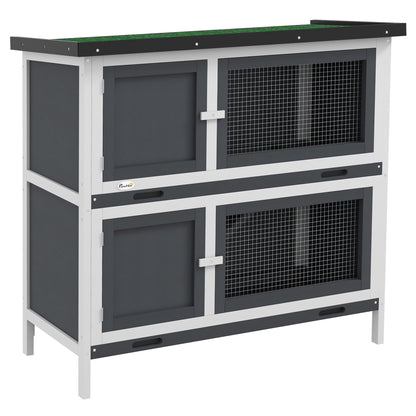 Pawhut Conejera De Madera 97x44x91 Cm Con Techo Asfáltico Puertas Con Pestillo_0