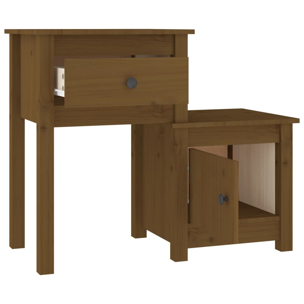 Mesita De Noche Madera Maciza Pino Marrón Miel 79,5x38x65,5 Cm_1