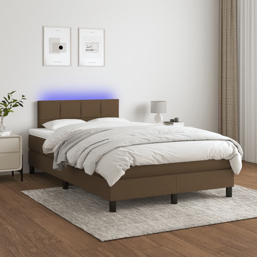 Cama Box Spring Con Colchón Y Led Tela Marrón Oscuro 120x200 Cm / Vetonek_5