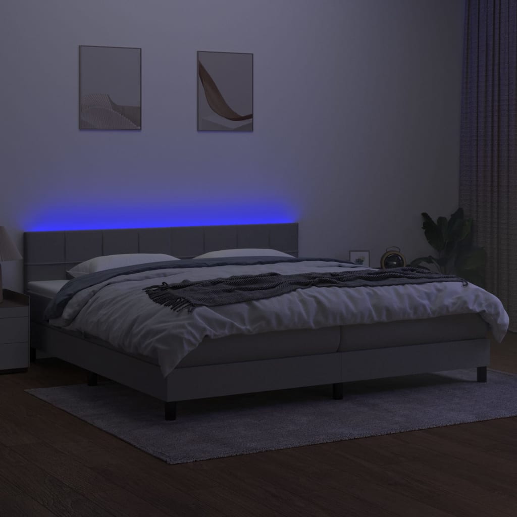 Cama Box Spring Con Colchón Tela Y Led Gris Claro 200x200 Cm / Vetonek_0