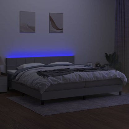 Cama Box Spring Con Colchón Tela Y Led Gris Claro 200x200 Cm / Vetonek_0