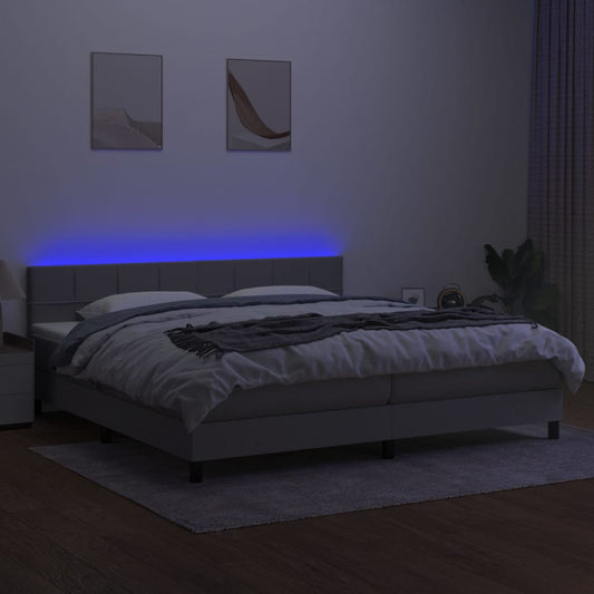 Cama Box Spring Con Colchón Tela Y Led Gris Claro 200x200 Cm / Vetonek_0