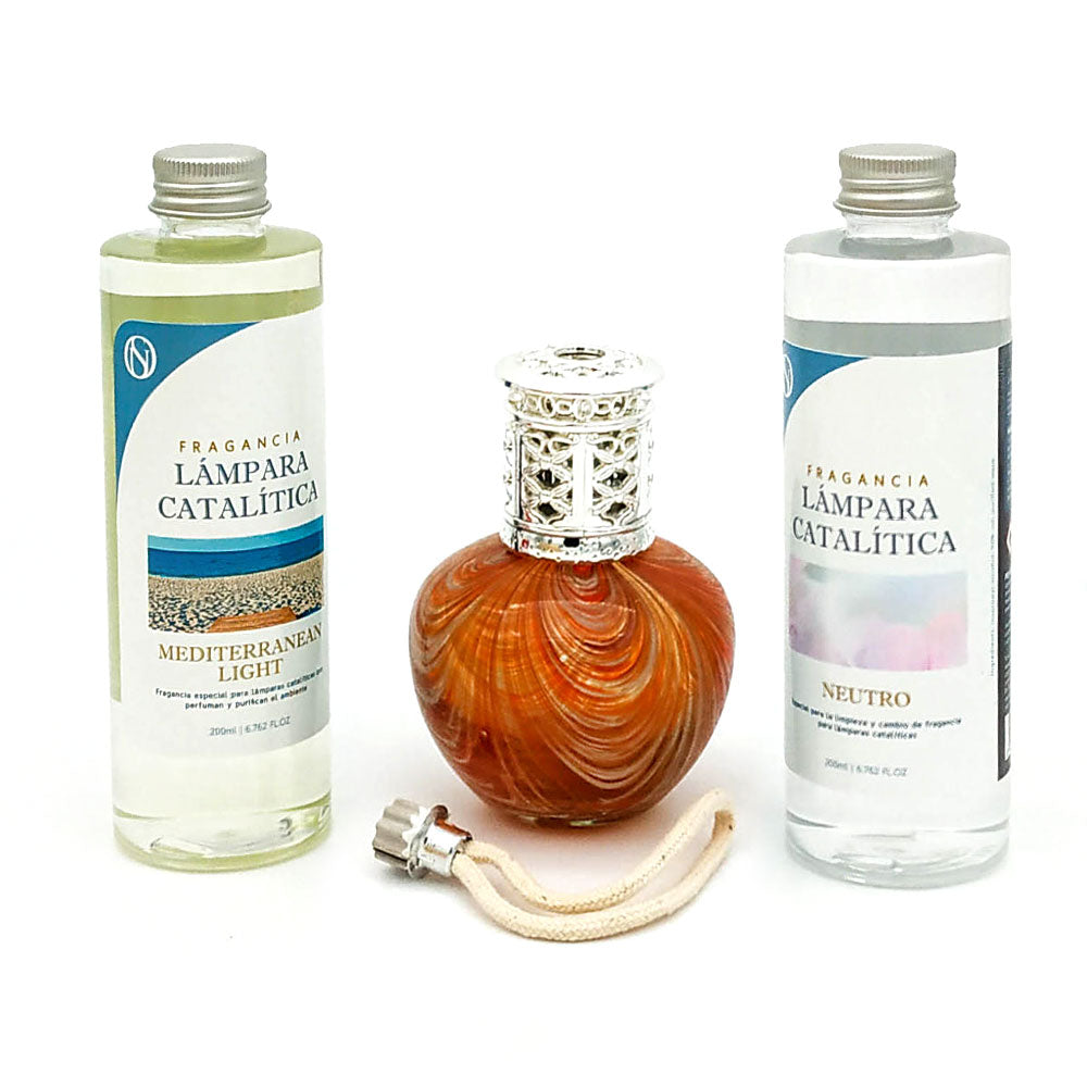 Pack Ahorro Lámpara Catalítica Orange Waves + Fragancia Mediterranean Light 200ml + Limpiador 200ml + Mecha Repuesto_0