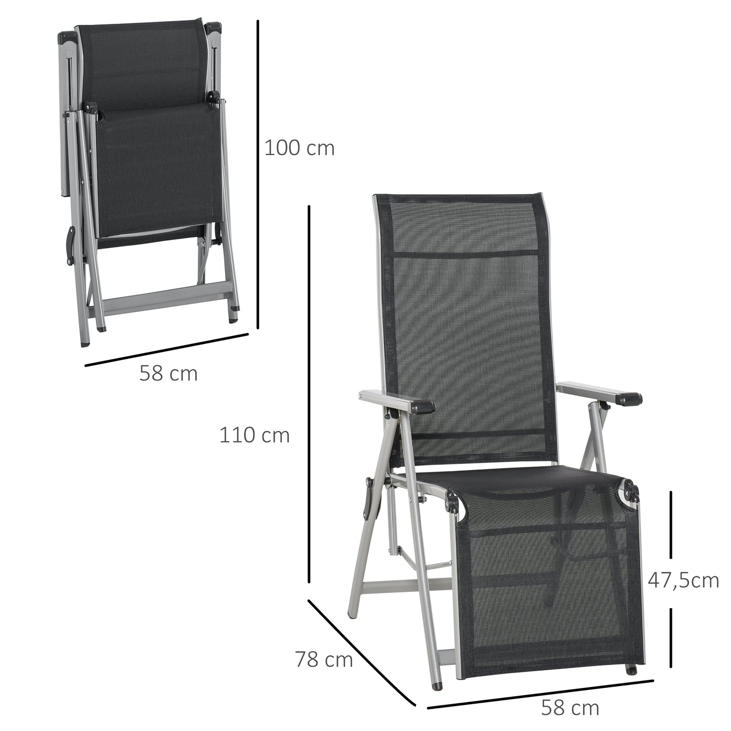Outsunny Conjunto De 2 Tumbonas Reclinables Y Plegables 78x58x110 Cm Negro_2