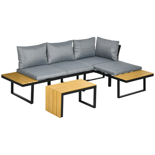 Outsunny Conjunto De Muebles De Jardín De Aluminio Con 2 Sofás Esquineros Mesa_0