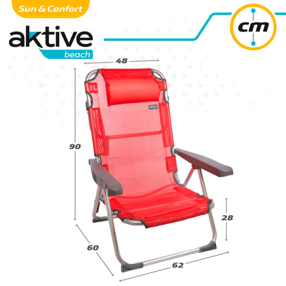 Aktive Pack 2 Sillas Playa 48x60x90 Cm Rojo Multiposición Con Cojín_5